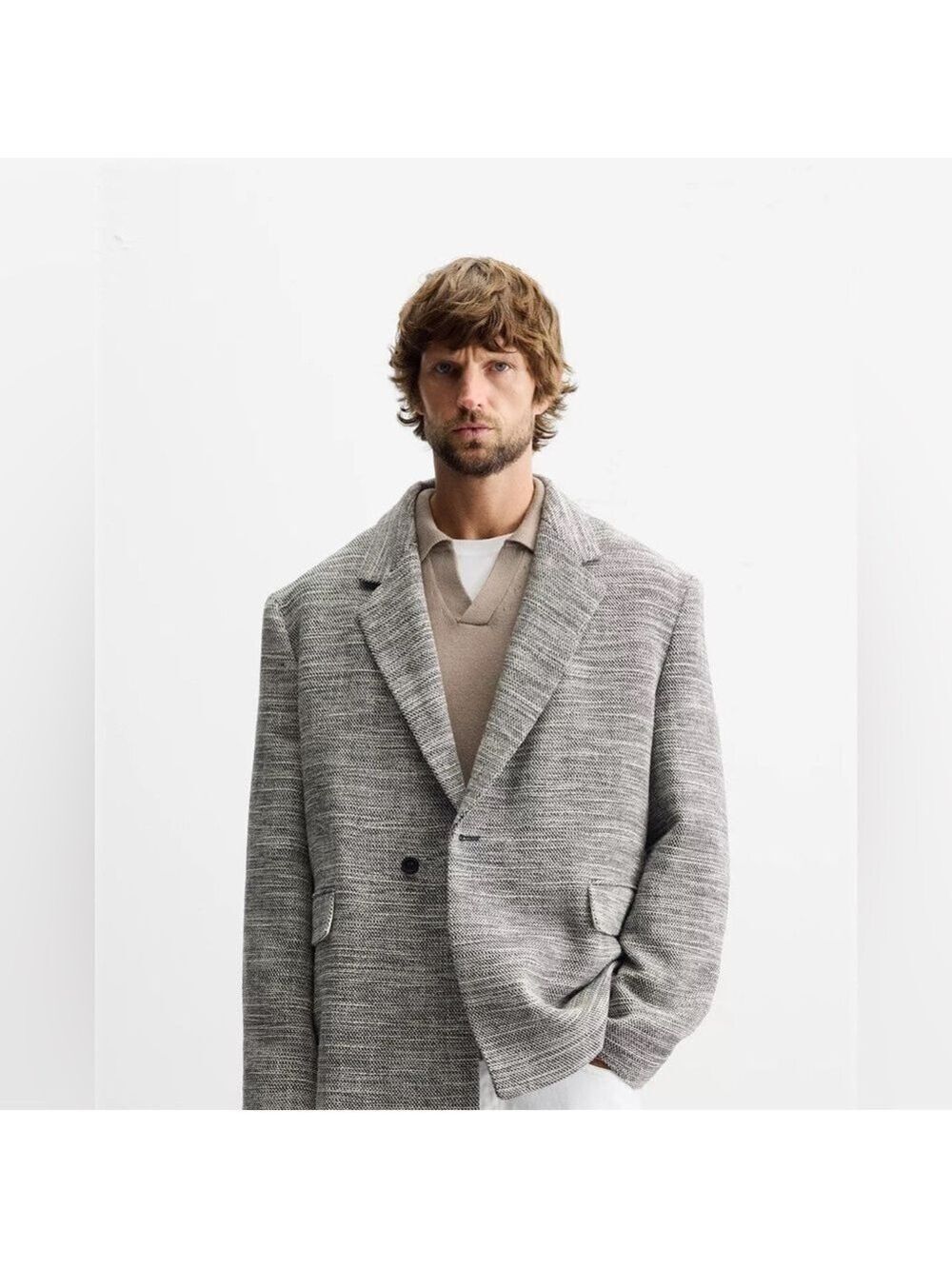 NWOT Zara DOUBLE BREASTED TEXTURED WEAVE JACKET - Picture 3 of 16